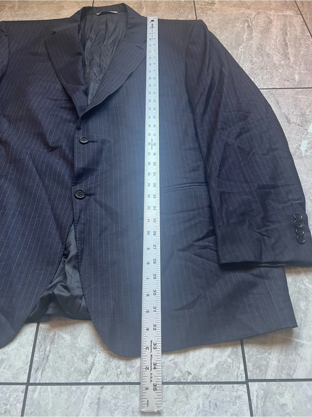 Canali Men's Navy Pinstripe 100%Wool Suit Jacket Blazer Made in Italy 44L Cupro